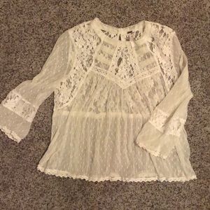 SOLD 3 FOR $25 Free People White Lace Top